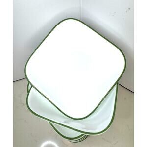 4 Corelle Vitrelle 6" Square Cereal Salad Bowls Green Rimmed USA